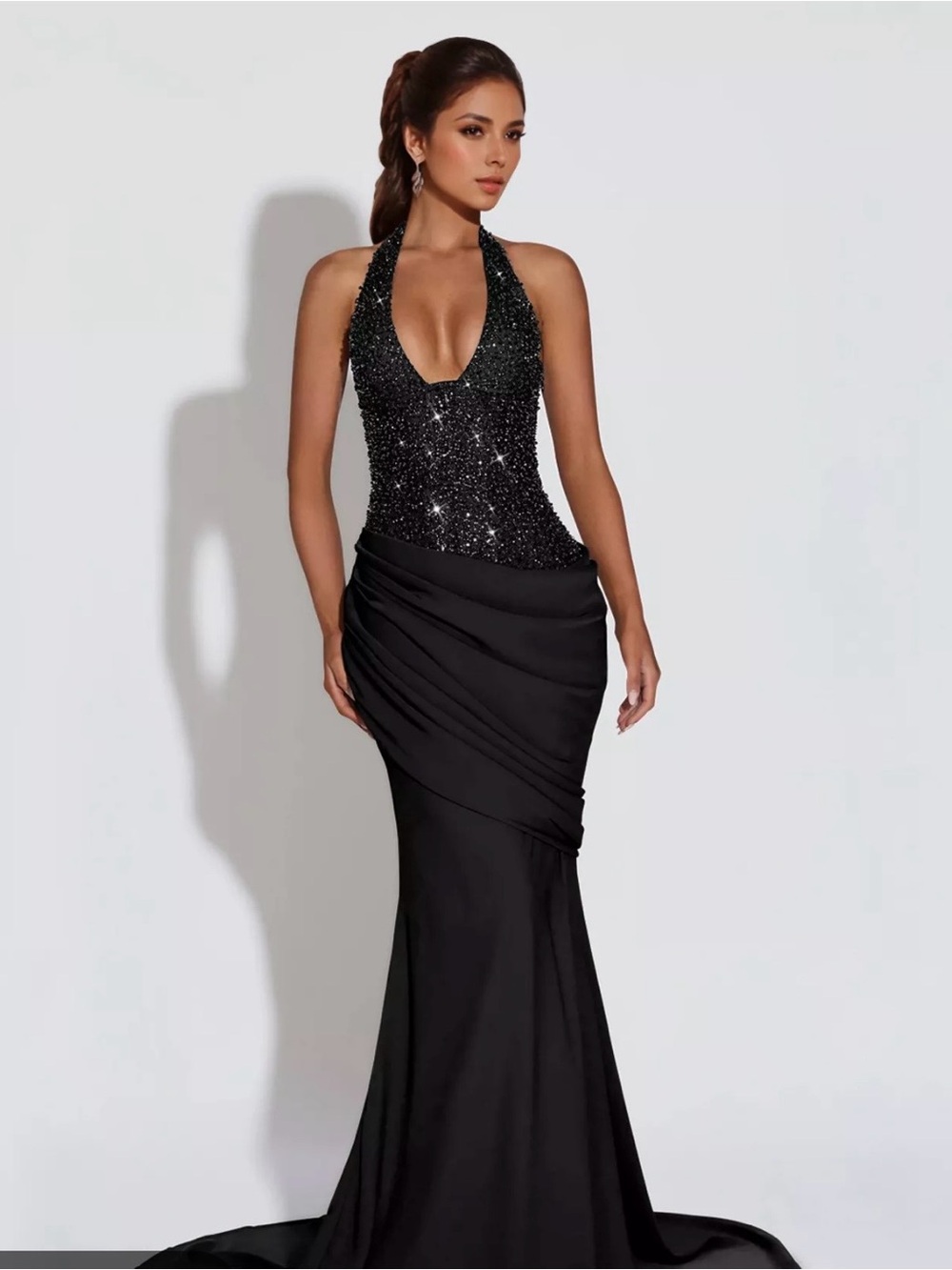 New no tags. Black Sequin Halter Evening Gown - Women's Formal Dress. Small
